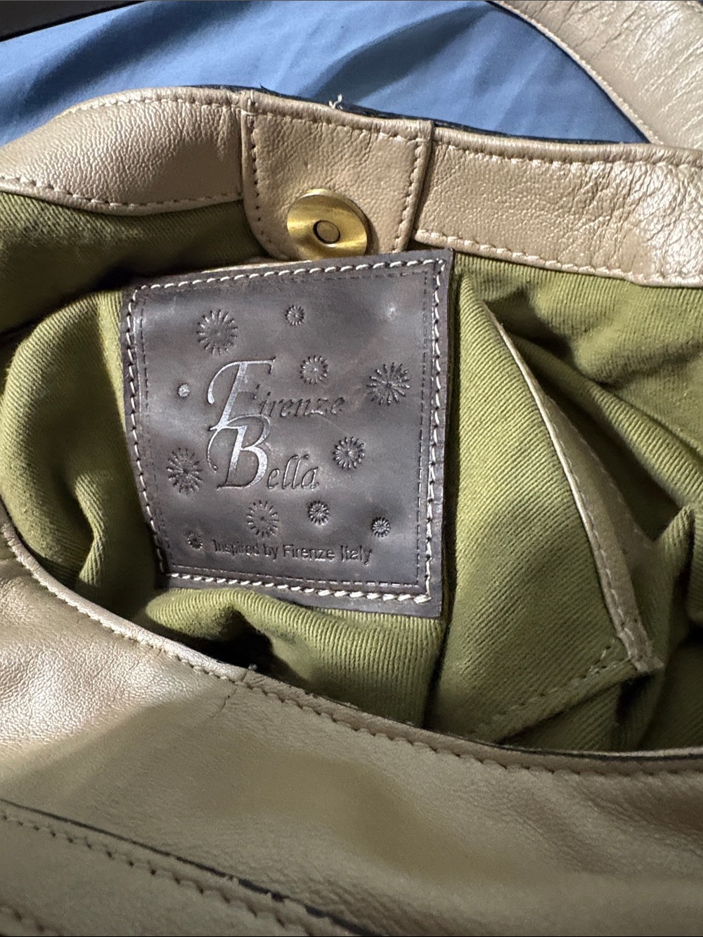 Leather Floral-Embossed Shoulder Bag in Cream by Firenze Bella. All leather.Used - Picture 6 of 16